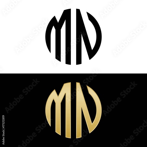 mn initial logo circle shape vector black and gold