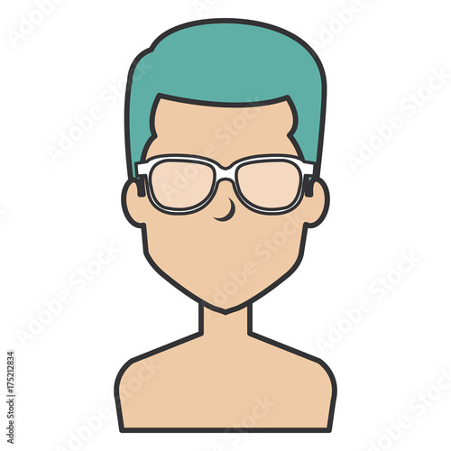 young man shirtless with glasses avatar character