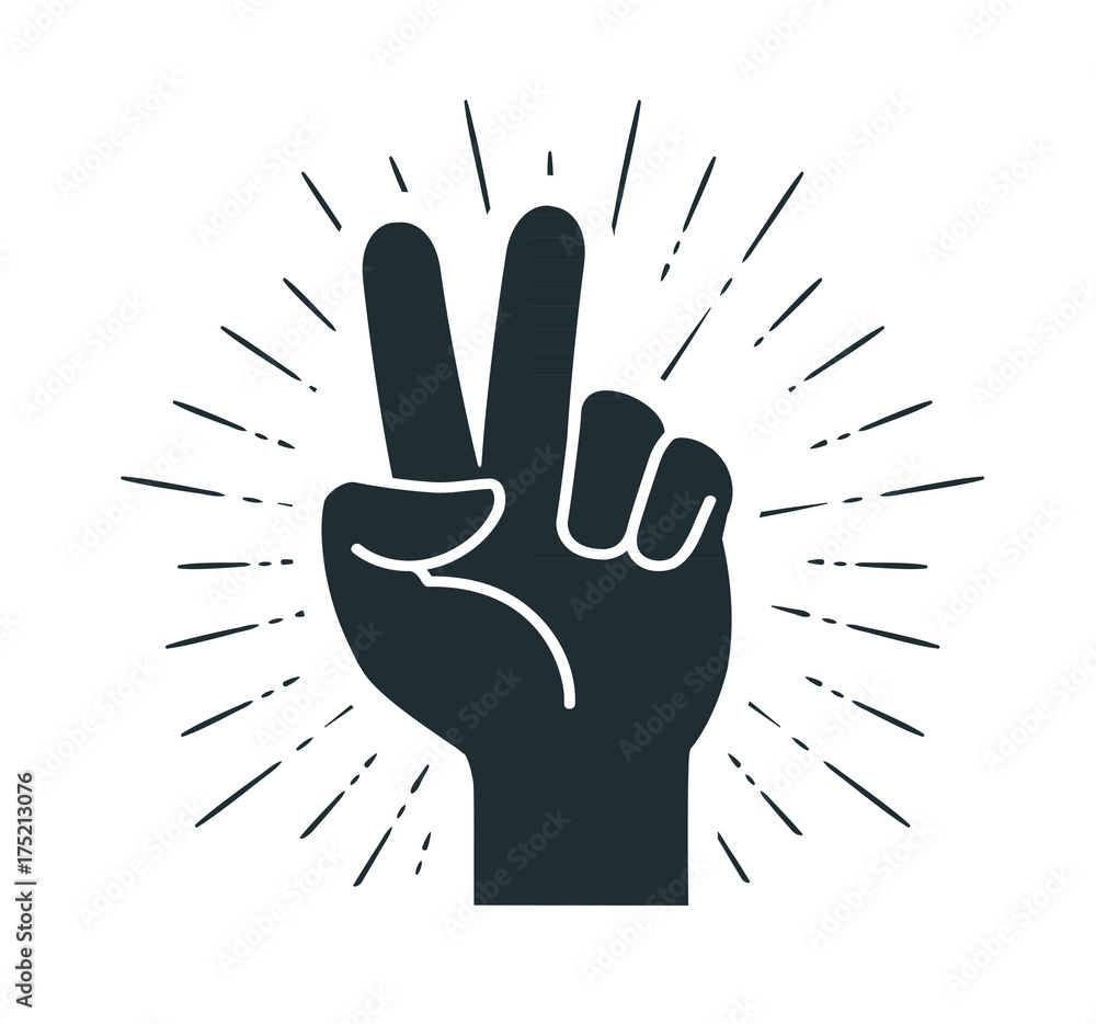 Victory, gesture hand. Two fingers raised up. Peace, freedom sign or