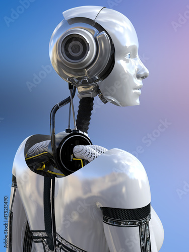 3D rendering of a female android robot.