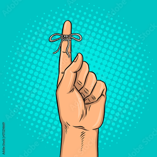 Knot on finger pop art vector illustration