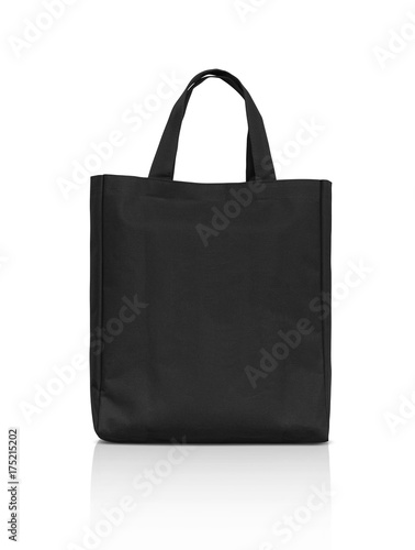 blank black fabric canvas bag isolated on white background