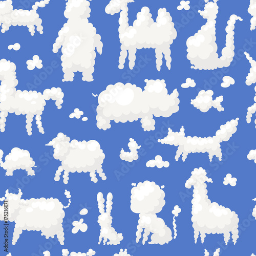 Animal clouds white silhouette sweet dreams kid imagination vector illustration cute farm and wild shapes