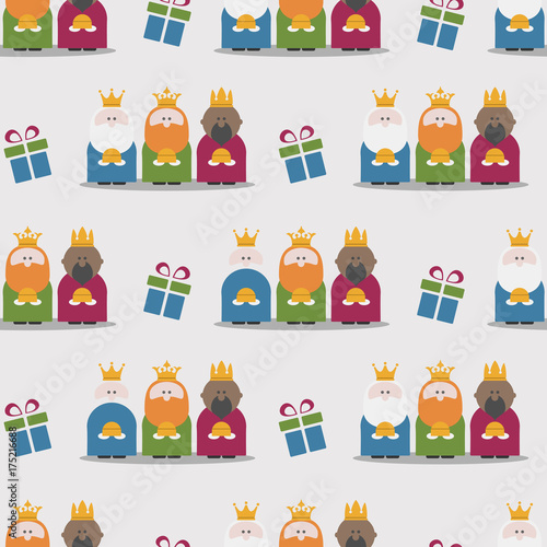 Three Kings and gifts seamless pattern