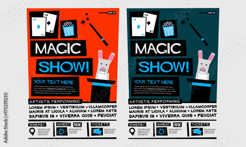Magic Show (Flat Style Vector Illustration Quote Poster Design) Event Invitation with Venue and Time Details