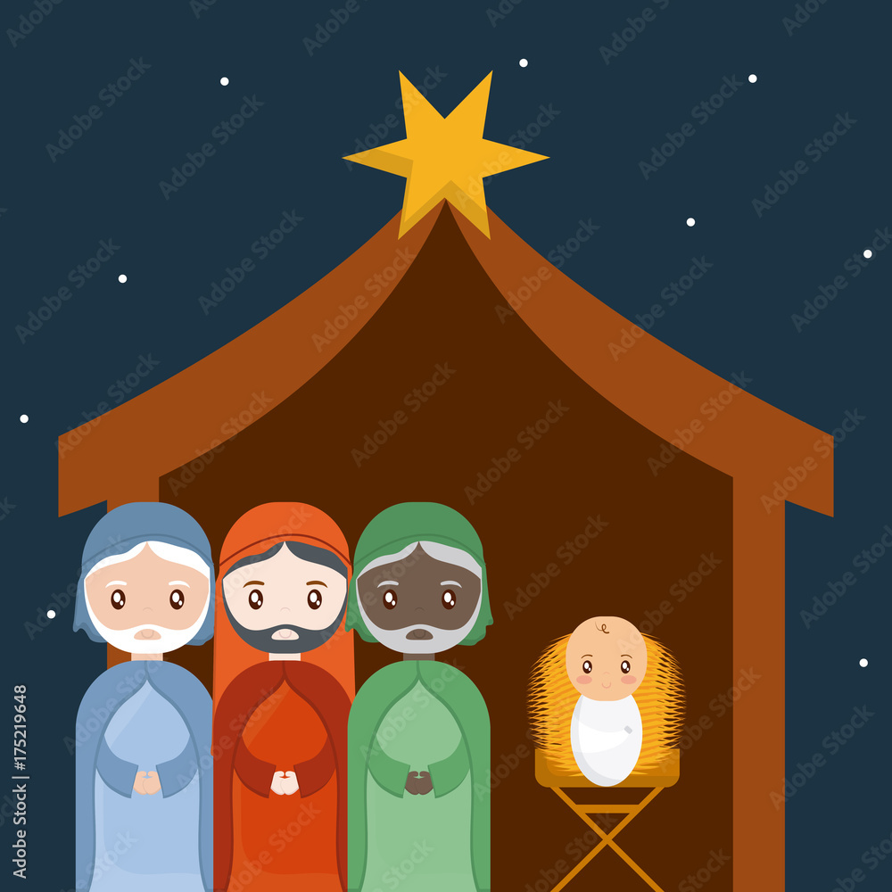 The three wise men and baby jesus of holy family theme Vector ...