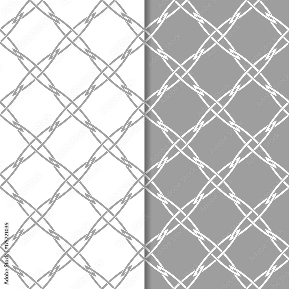 Fototapeta premium Gray and white geometric ornaments. Set of seamless patterns