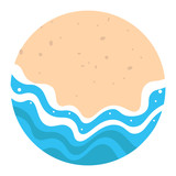 Summer is the beach. Flat design. Sea waves roll to the shore.