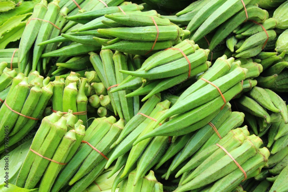 Fresh okra for cooking at street food Fresh okra for cooking at street food