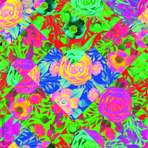 Psychedelic Floral Seamless Pattern; Background