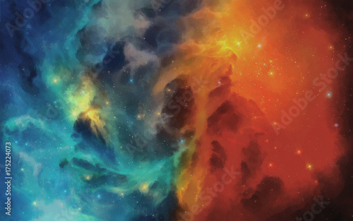 Fototapeta Naklejka Na Ścianę i Meble -  Watercolor Galaxy Background, Space, Nebula In Watercolor Print Ready