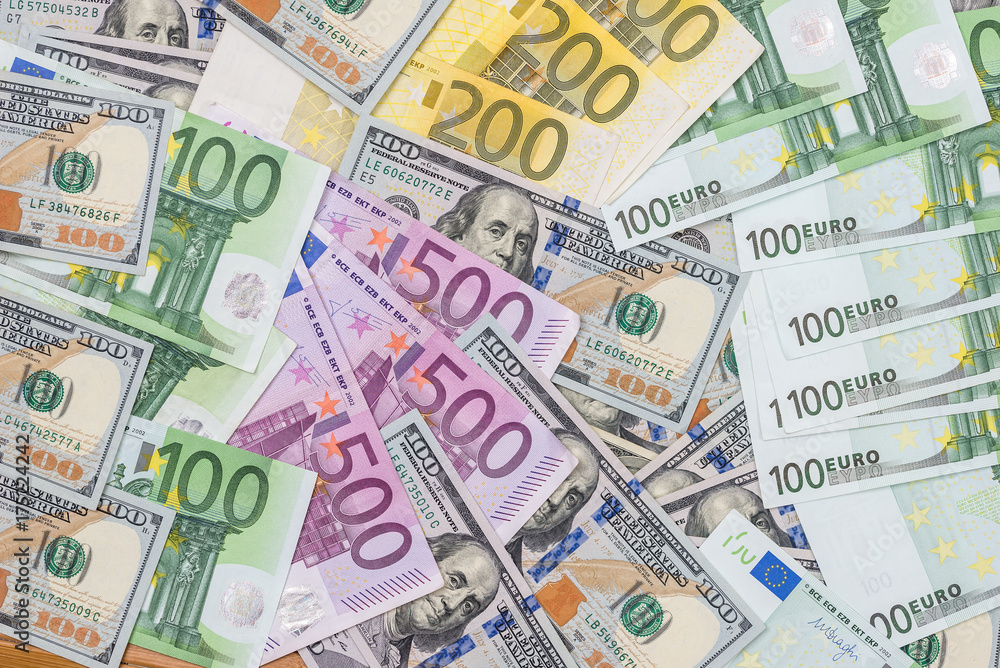 pile of dollar and euro banknote as background pile of dollar and euro banknote as background