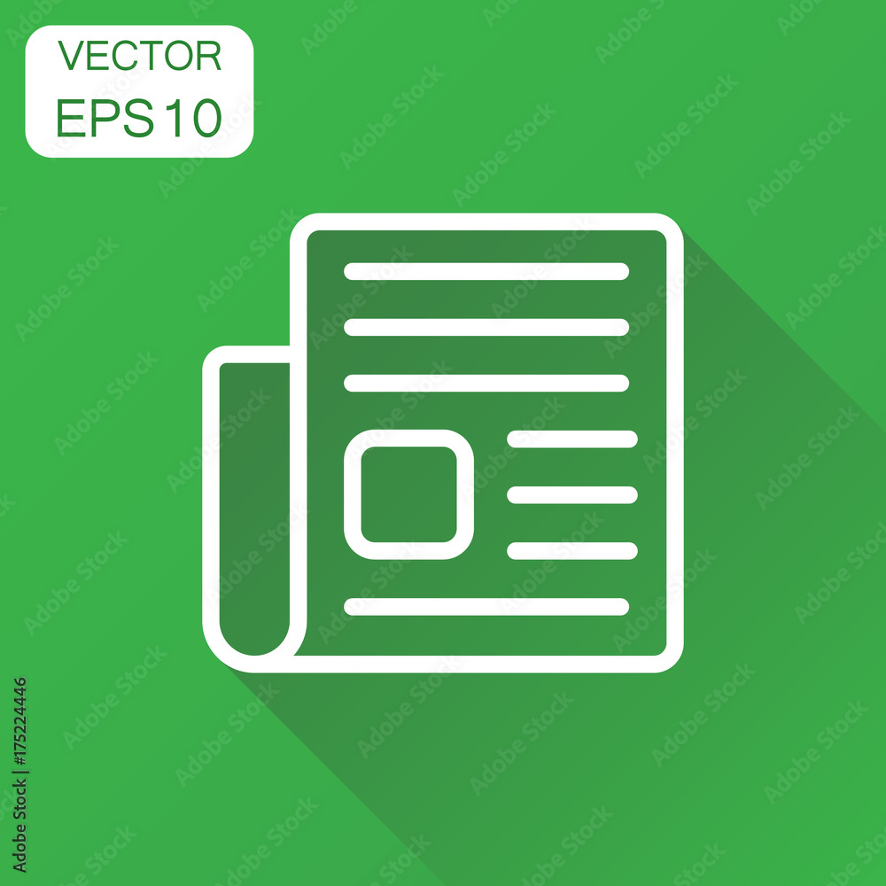 Newspaper icon. Business concept news symbol pictogram. Vector illustration on green background with long shadow. Newspaper icon. Business concept news symbol pictogram. Vector illustration on green background with long shadow.