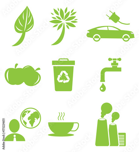 Ecology Green Icons Collection Isolated on White