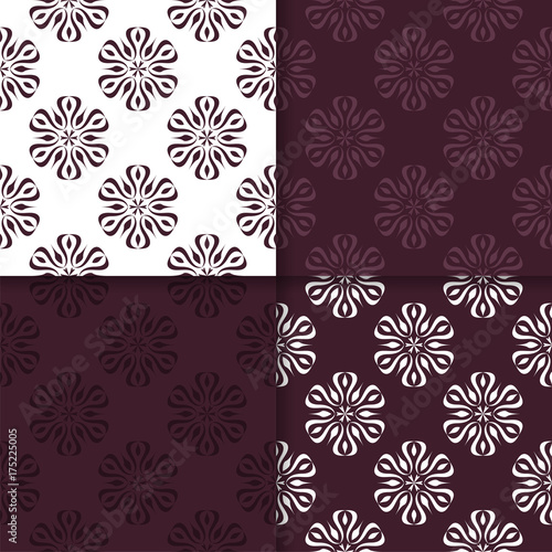 Maroon wallpaper set of seamless patterns with floral ornaments