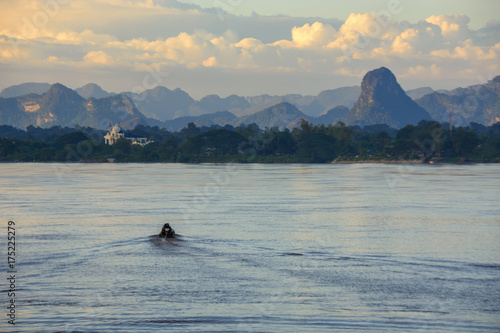 Morning sunrise with Mekong river fishing at Nakhon Phanom,Thailand with Laos