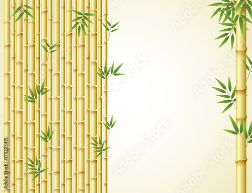 Background design with golden bamboo and green leaves