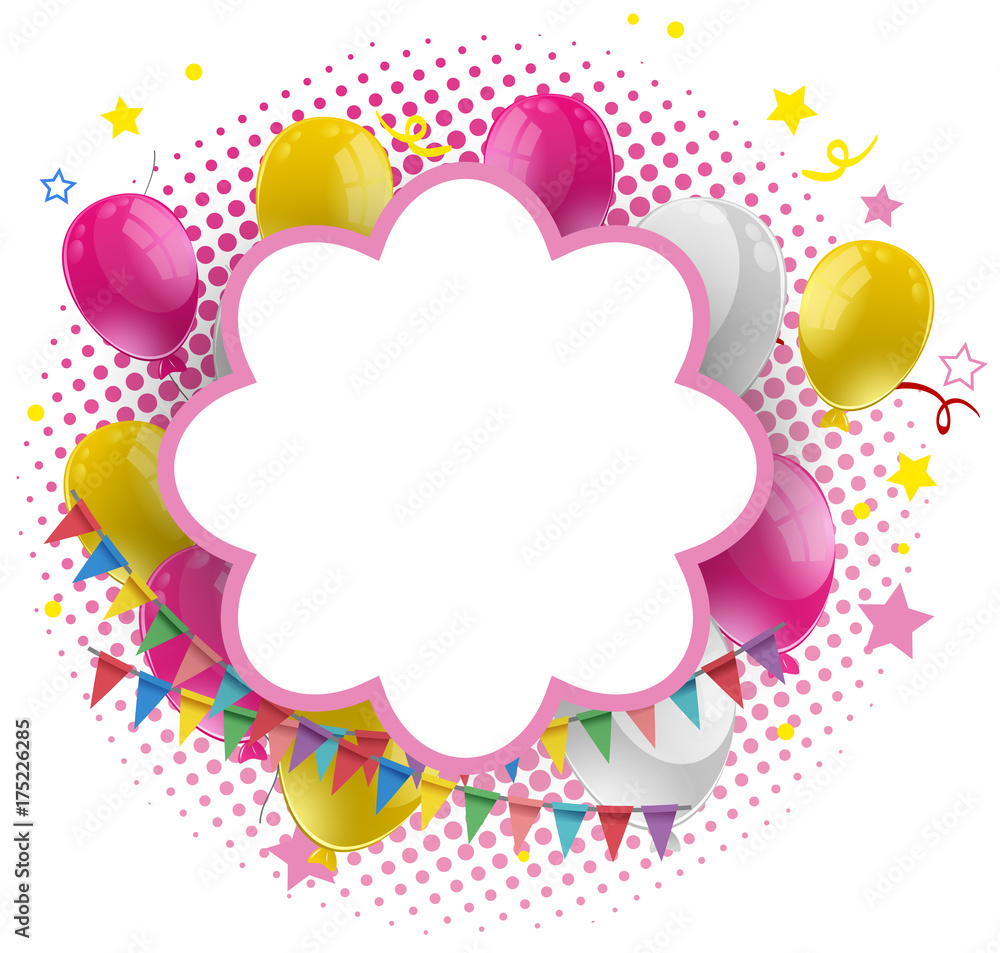 Frame template wtih pink and yellow balloons Frame template wtih pink and yellow balloons