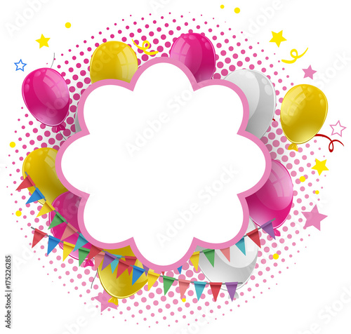 Frame template wtih pink and yellow balloons