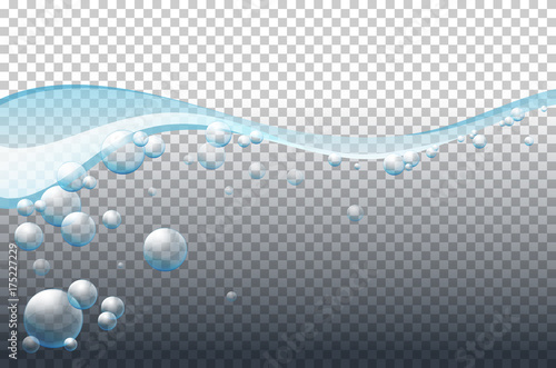 Blue waves and bubbles on transparent background