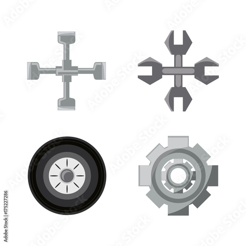 Tools of car service and machine repair theme Vector illustration