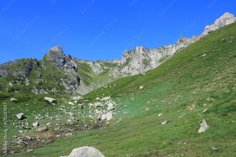 mountain landscape in Pyrenees. Ariege in Occitanie. South of France
