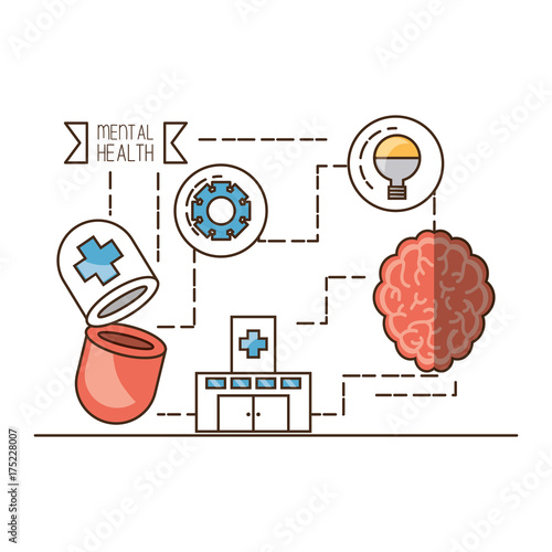 Brain and pill of mental heath mind and peaceful theme Vector illustration