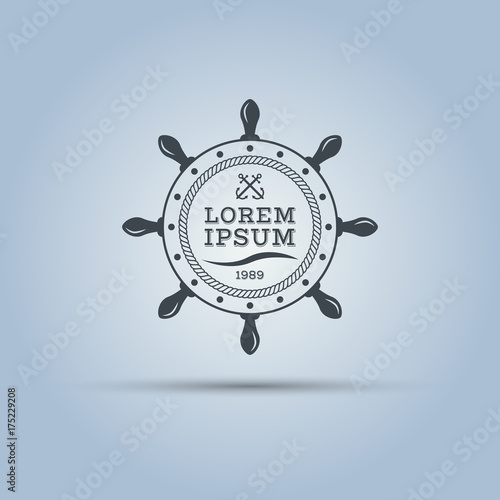 marine helm wheel with sample text in middle isolated vector label template 