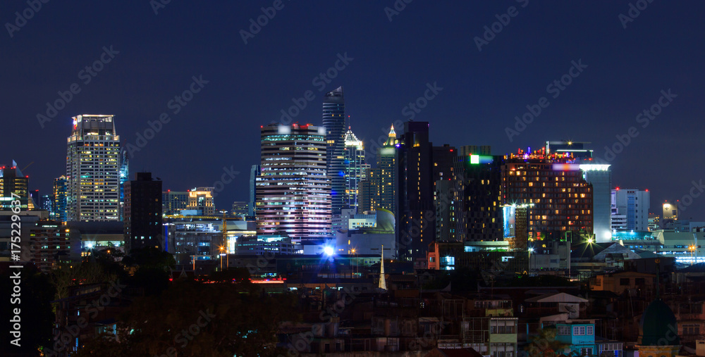 Panorama high building in city in night time
