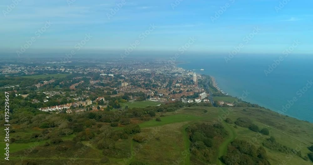 Aerial pull out view of the town of Eastbourne, Southern England Aerial pull out view of the town of Eastbourne, Southern England