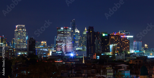 Panorama high building in city in night time