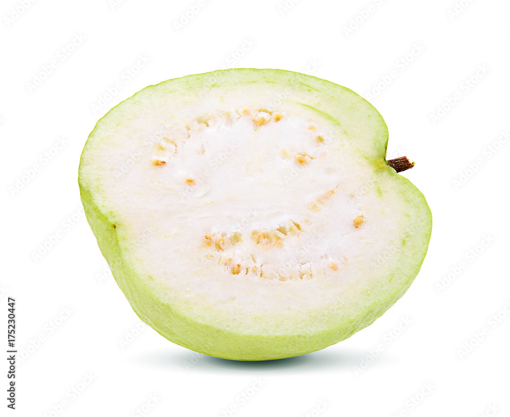 Fresh guava fruit slices isolated on white background