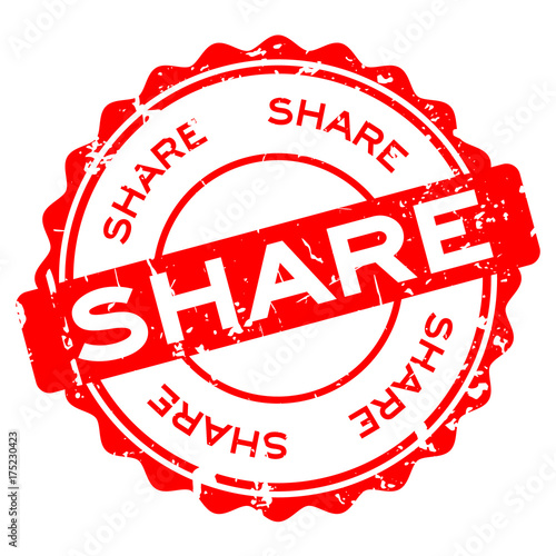 Grunge red share round rubber seal stamp on white background