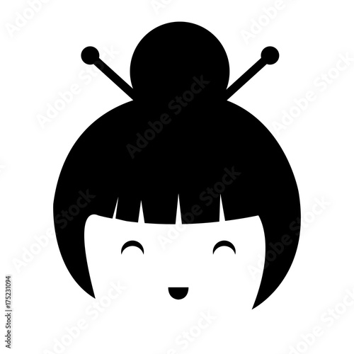 little japanese doll head kawaii character vector illustration design