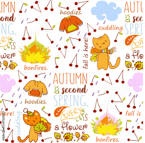 autumnal seamless pattern with little fox