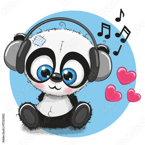 Fototapeta Naklejka Na Ścianę i Meble -  Cute cartoon Panda with headphones
