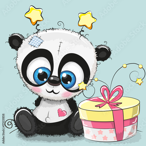 Fototapeta Naklejka Na Ścianę i Meble -  Greeting card cute Panda with gift