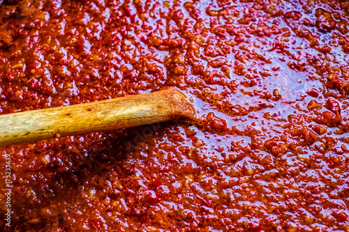 Zacusca preparation - romanian traditional vegetable stew photo