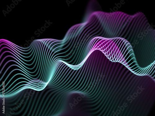 Information technology concept: abstract blue glowing waves.