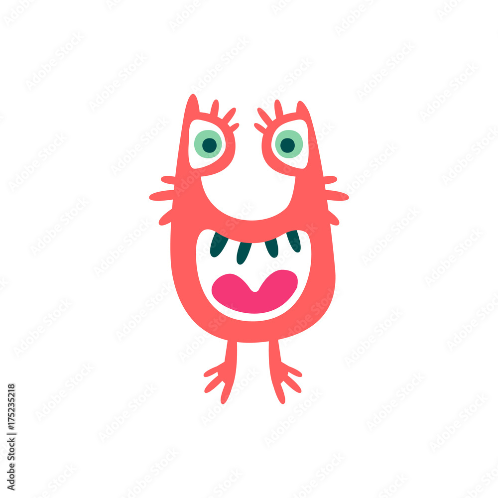 Fototapeta premium Cute colorful cartoon monster, fabulous incredible creature, funny alien vector Illustration
