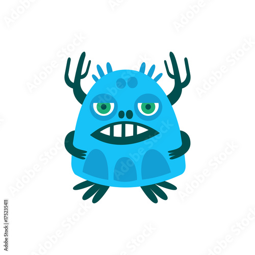 Funny blue cartoon monster  fabulous incredible creature  cute alien vector Illustration