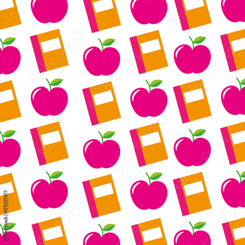 teacher day book and apple decoration seamless pattern image vector illustration
