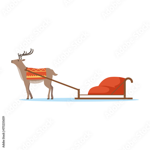 Horth reindeer animal with sleigh vector Illustration