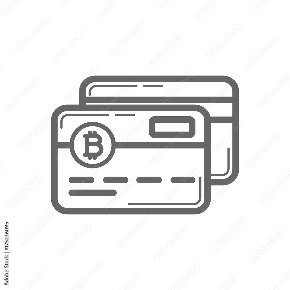 Bitcoin credit and cash plastic card line icon. Cryptocurrency bitcoin payment concept. Linear vector icon isolated on white transparent background. Bitcoin credit and cash plastic card line icon. Cryptocurrency bitcoin payment concept. Linear vector icon isolated on white transparent background.