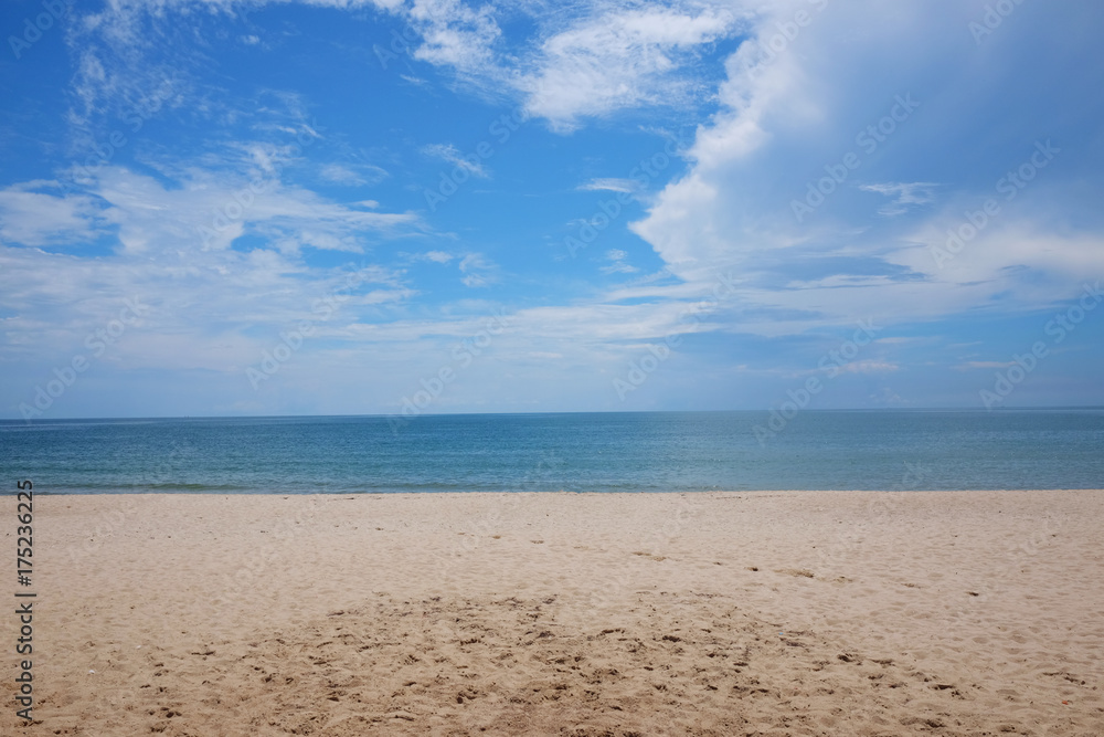 Beach and blue ocean and clear blue sky in Thailan