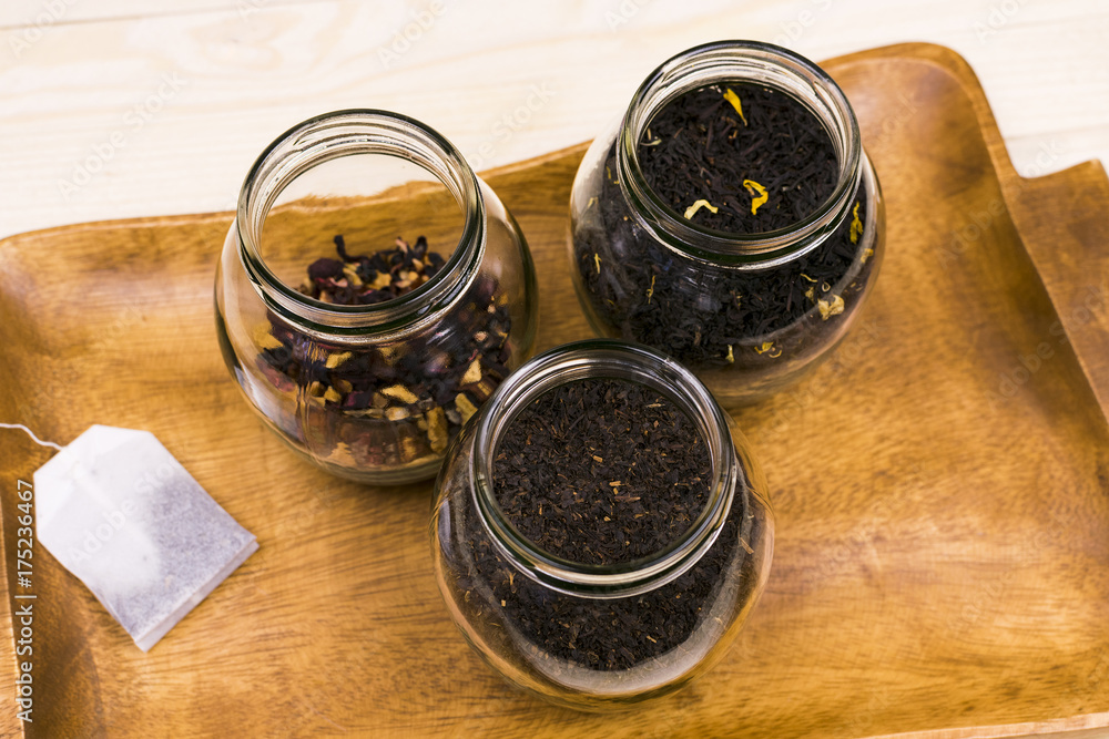 Banks with different varieties of tea Banks with different varieties of tea