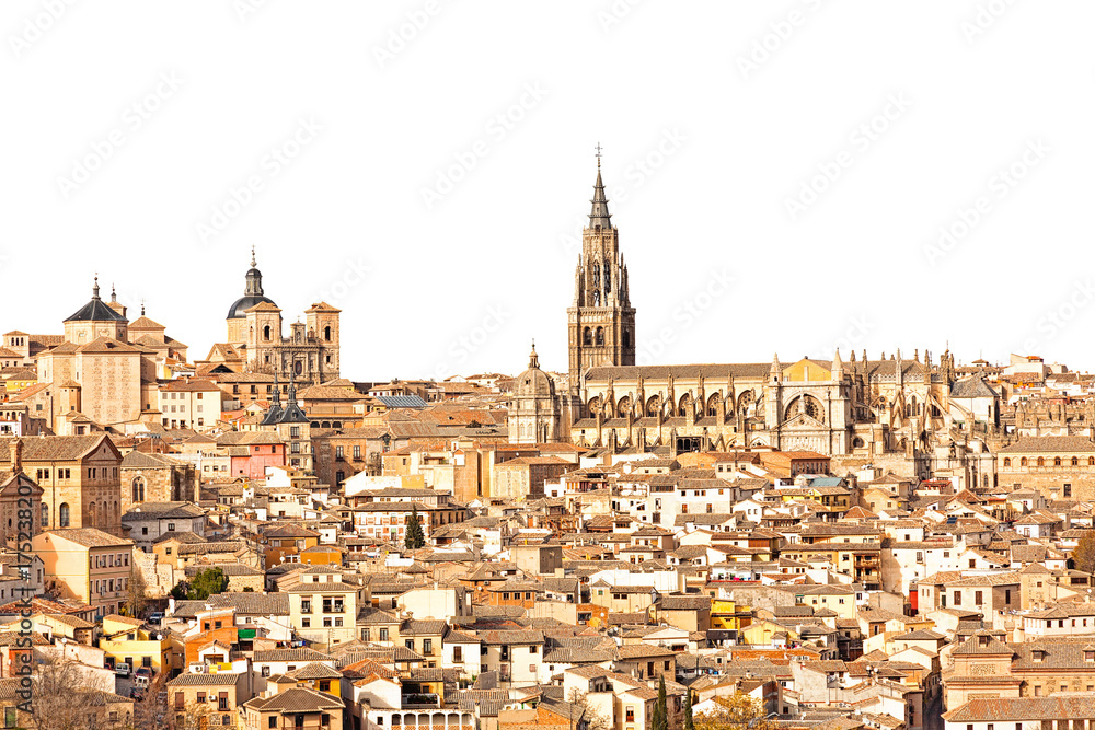 Top view of old medieval Toledo, isolated on white background. Spain.