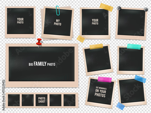Set of retro photo frames. Vector pictures isolated on transparent background