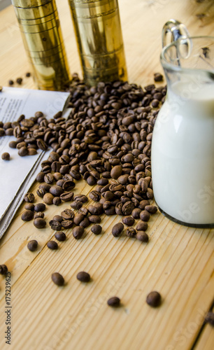 Coffee beans and milk in jar