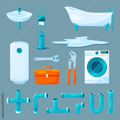 Toilet and bathroom furniture, pipe and different equipment for plumber work